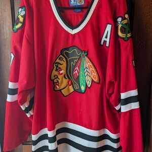 STARTER Vintage Chris Chelios Red Jersey Sweater Assistant Captain 1993-95  90s